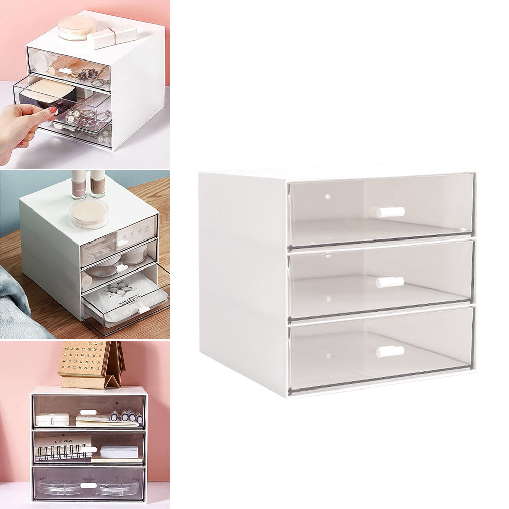 White Plastic 3-Drawer Desk Makeup Organizer