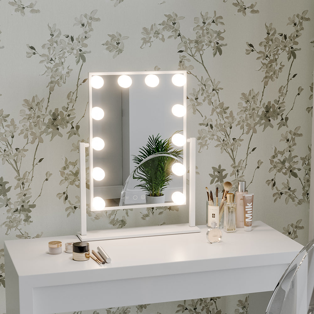 Rotatable Hollywood Vanity Table Mirror with Dimmable LED Bulbs