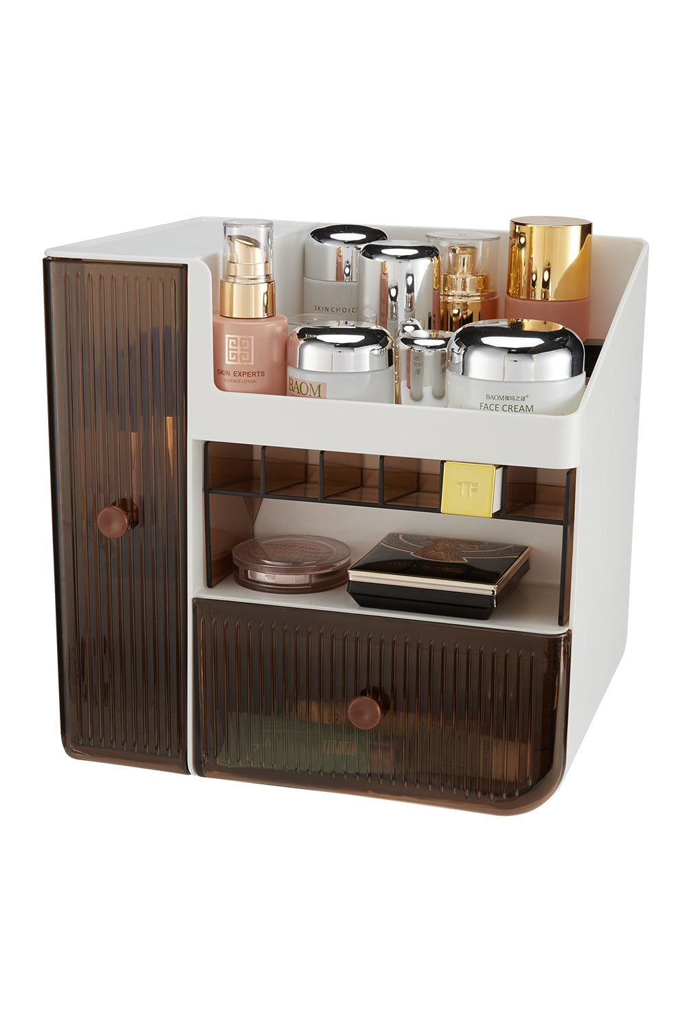 Elegant Makeup Organizer with Dual Drawers and Multiple Compartments