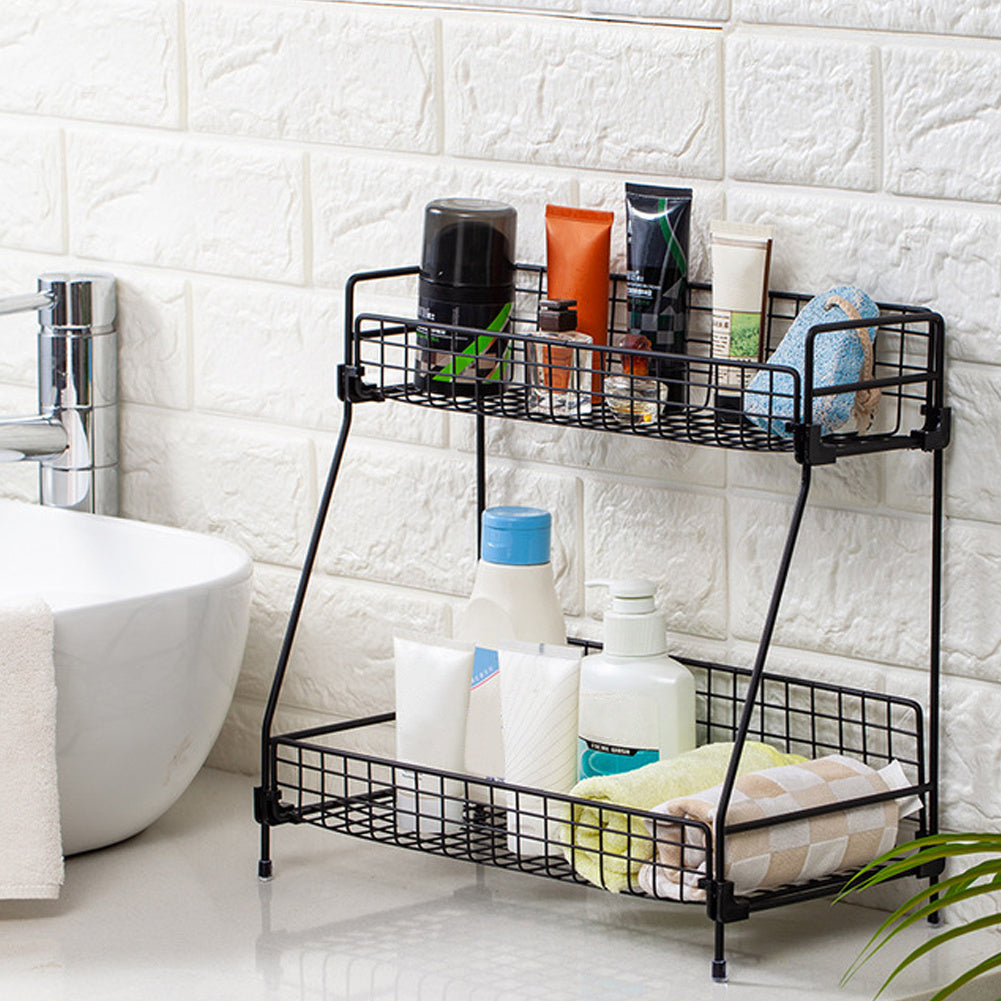 Free Standing 2 Tiers Black Rack Holder Storage Organizer Counter Shelf