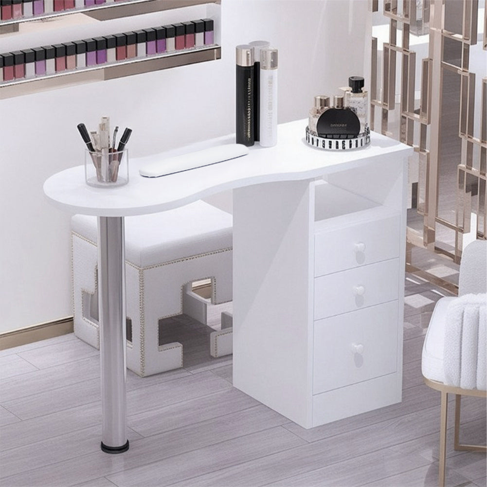 Stylish 3-Drawer Warm White Manicure Table