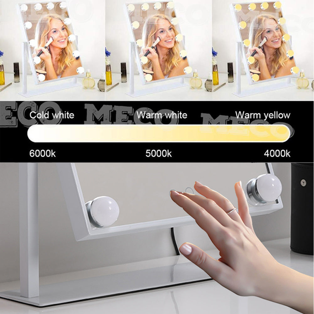 Rotatable Hollywood Vanity Table Mirror with Dimmable LED Bulbs