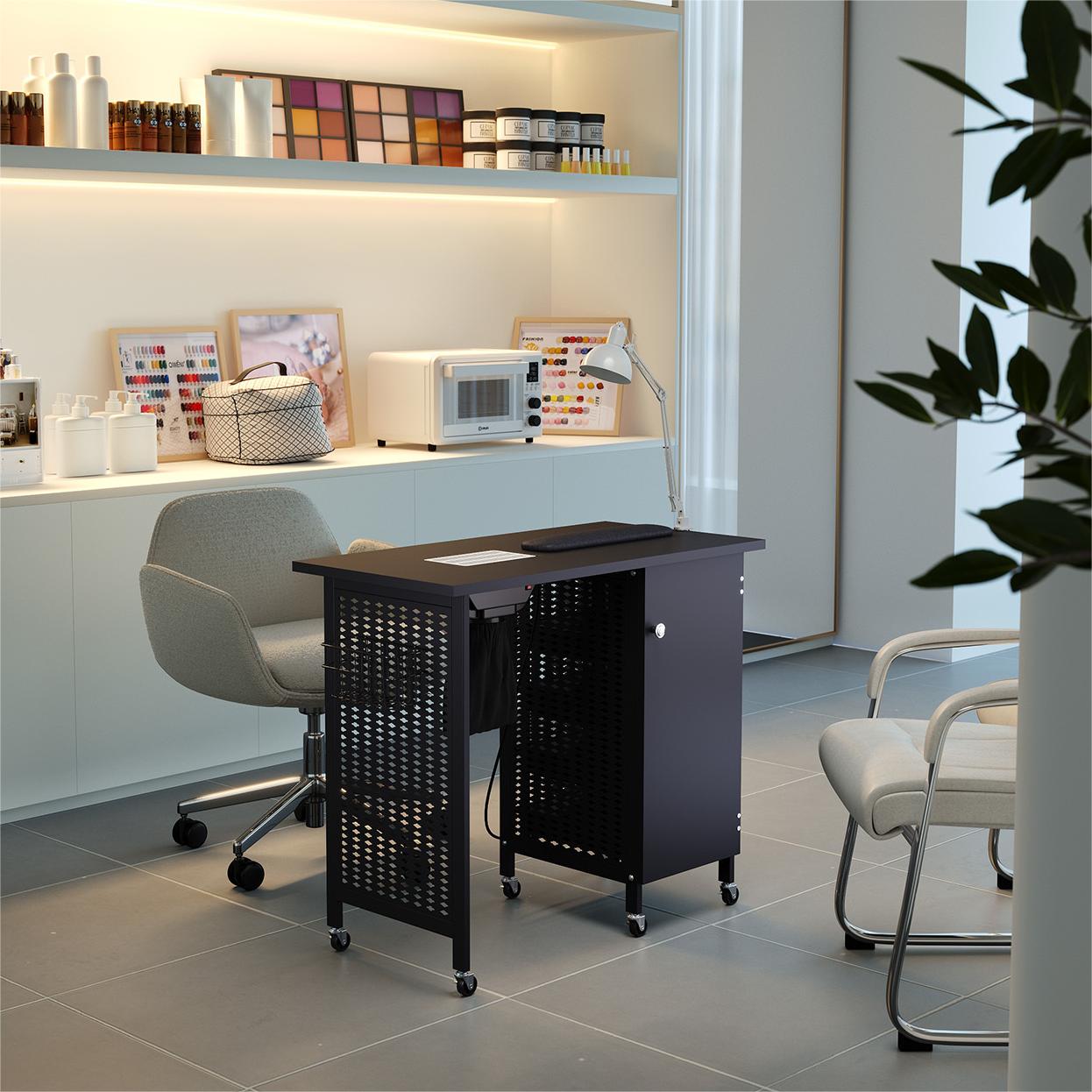 Obsidian Black Manicure Table with 1-Cabinet