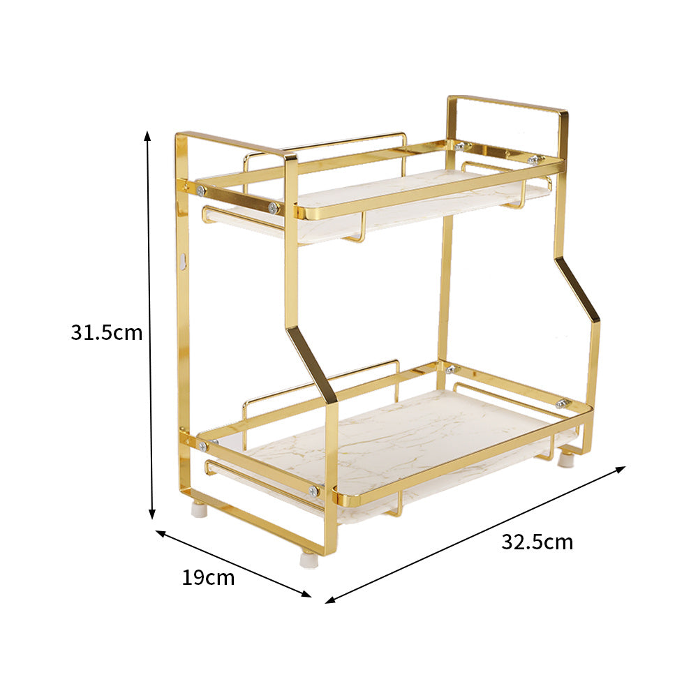 2 Tier Kitchen Bathroom Gold Storage Organiser Rack