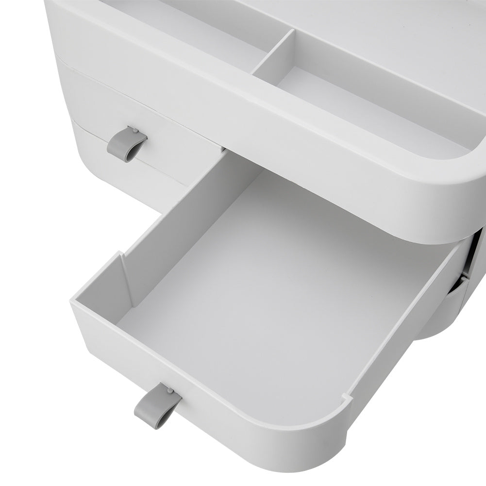 White Large Makeup Organizer with Mirror and Drawers