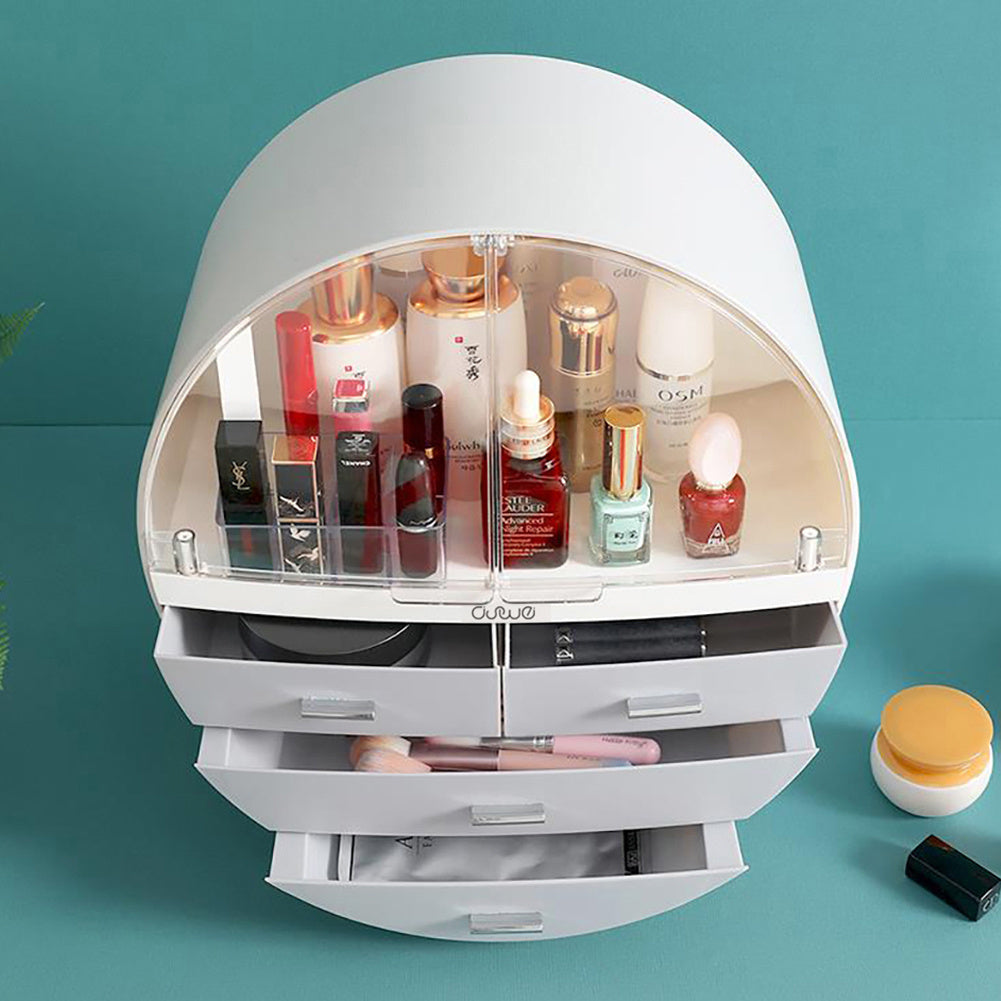 Pink Dustproof Round Cosmetic Storage Box Desktop Organzier