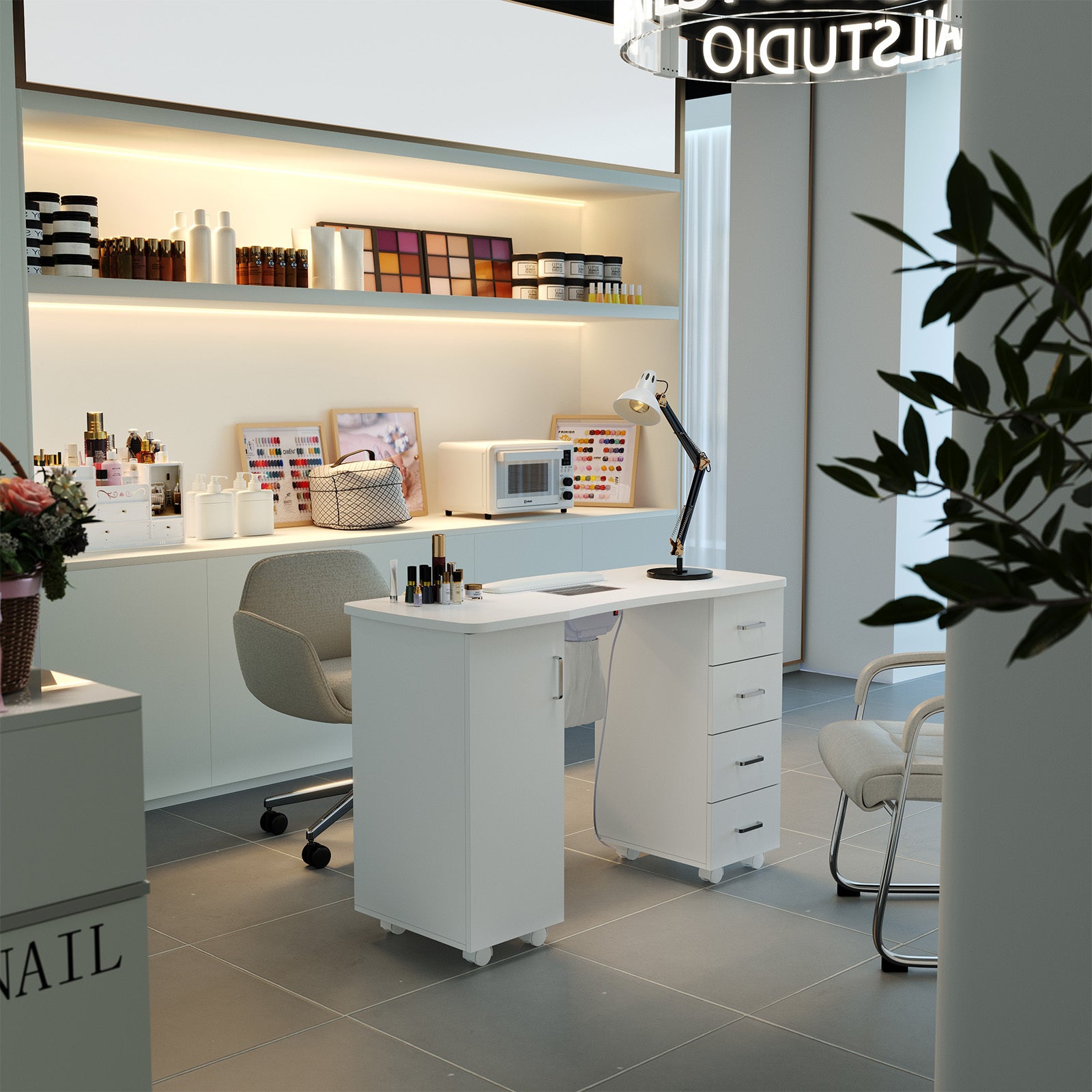 Elegant Manicure Table With 1-Cabinet & 4-Drawer