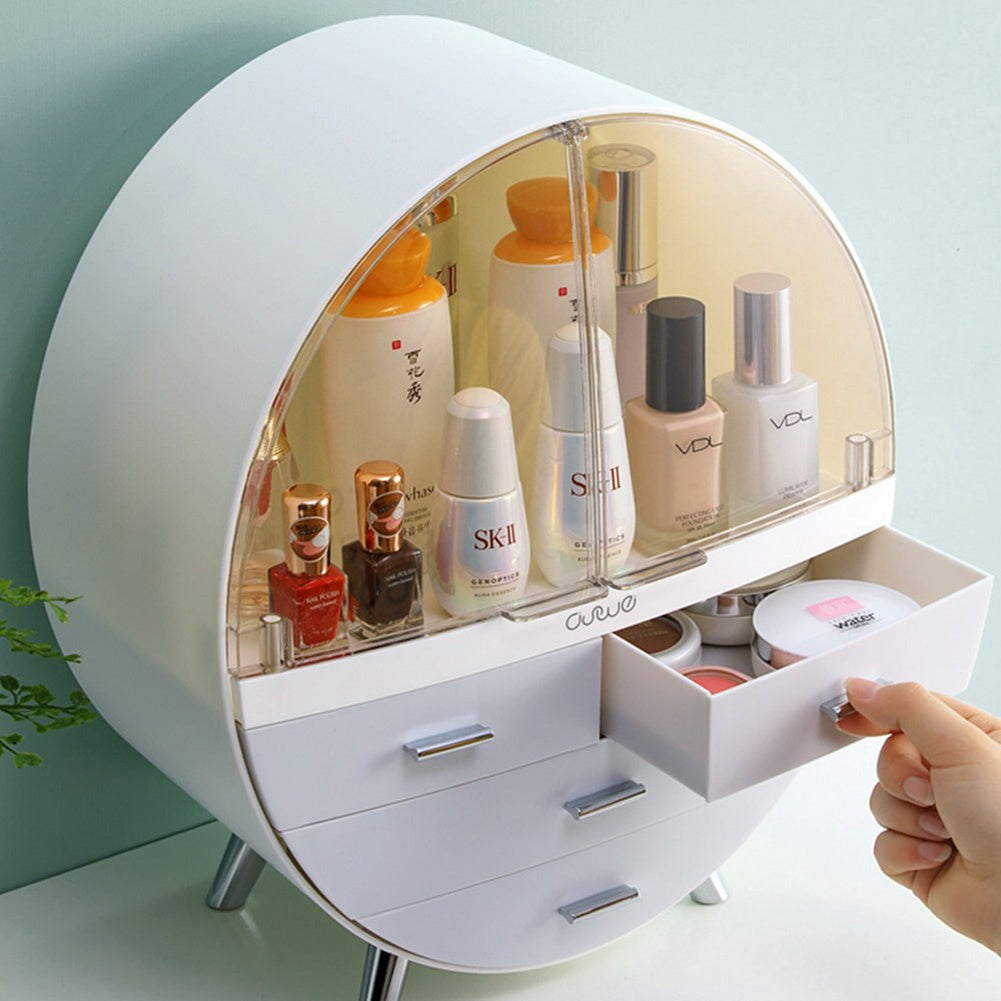 Pink Dustproof Round Cosmetic Storage Box Desktop Organzier