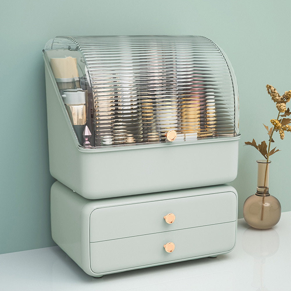 Light Green Dustproof Desktop Makeup Organizer with Drawers