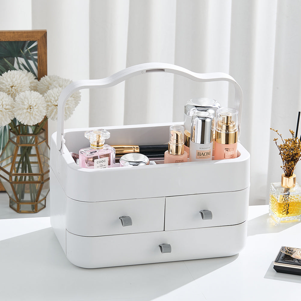 White Large Makeup Organizer with Mirror and Drawers