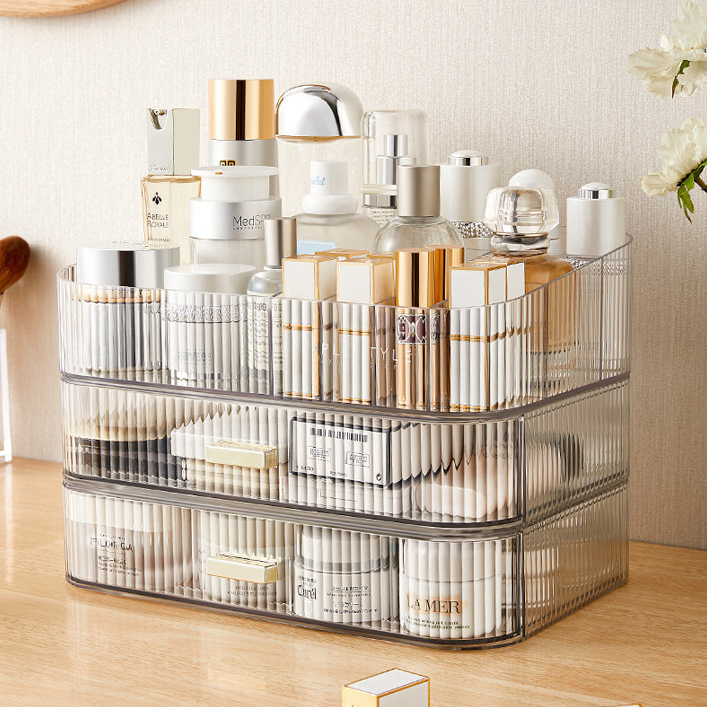 Transparent White Desktop Plastic Makeup Cosmetic Organizer with Drawers