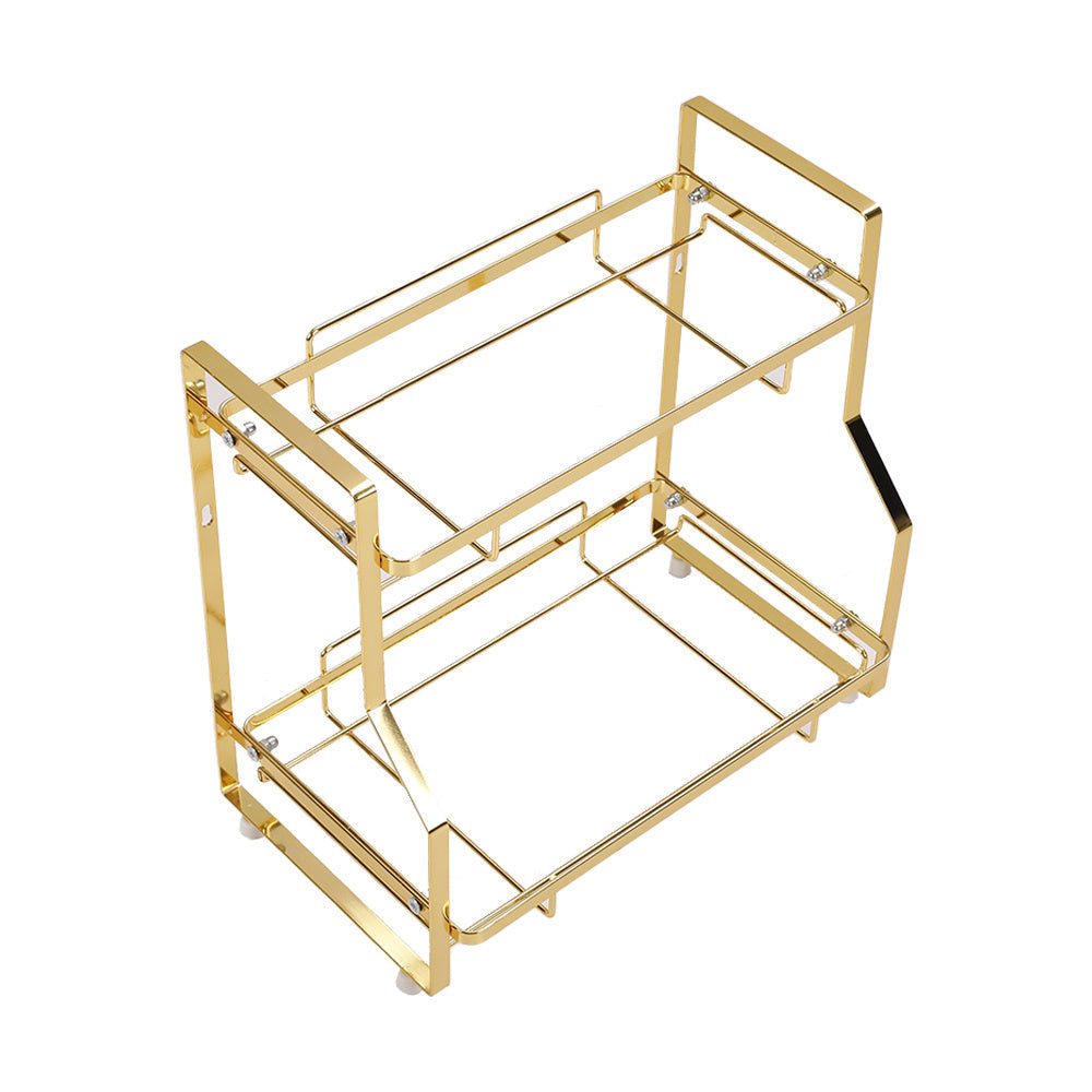 2 Tier Kitchen Bathroom Gold Storage Organiser Rack