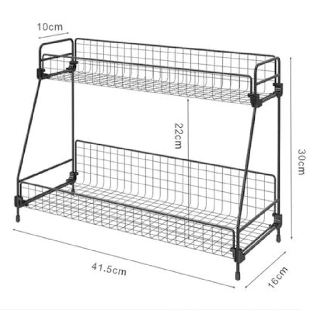 Free Standing 2 Tiers Black Rack Holder Storage Organizer Counter Shelf