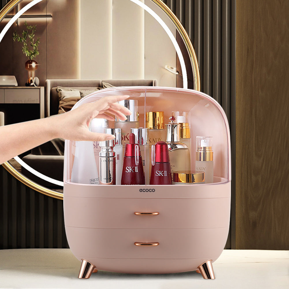 Pink Stylish Transparent Makeup Organizer with Drawers