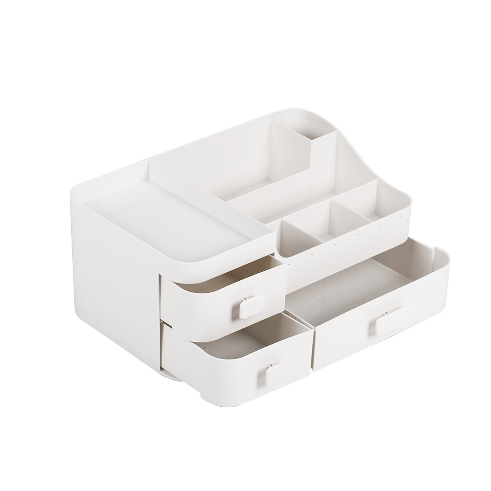 White Desktop Makeup Organizer Storage Box with 3 Drawers