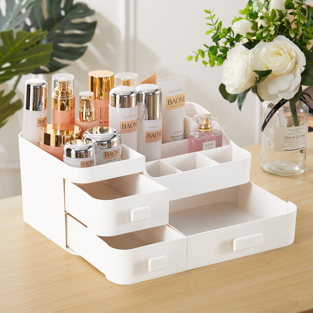 White Desktop Makeup Organizer Storage Box with 3 Drawers