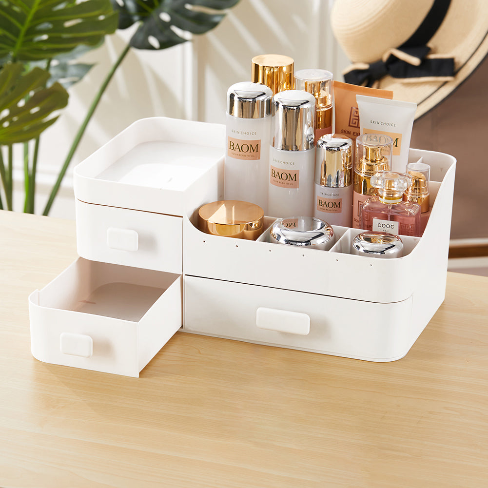 White Desktop Makeup Organizer Storage Box with 3 Drawers