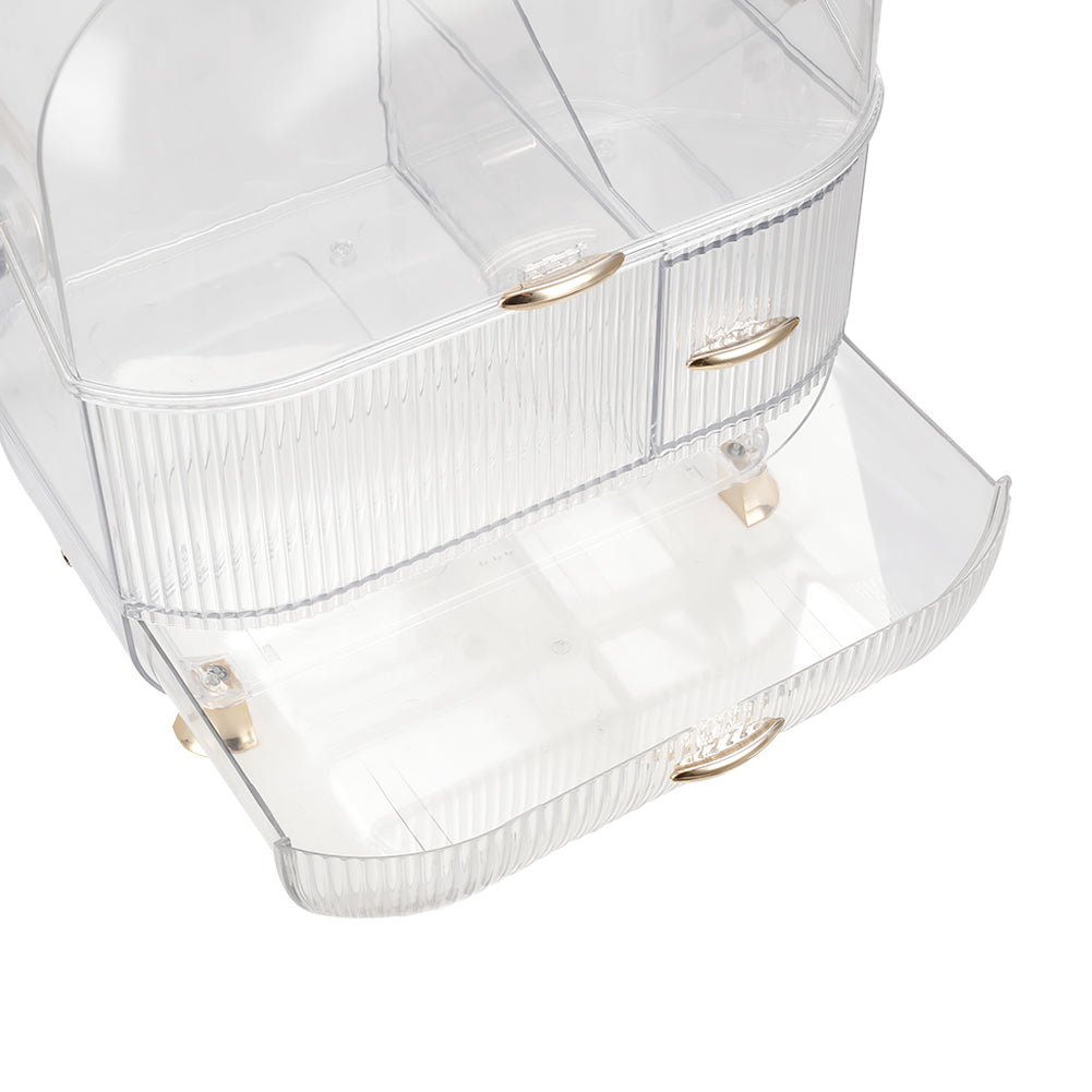 Transparent Dustproof Three-Layer Makeup Cosmetic Organizer with Handle