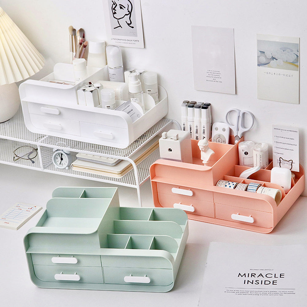 Multifunctional Plastic Desk Makeup Organizer with Drawers