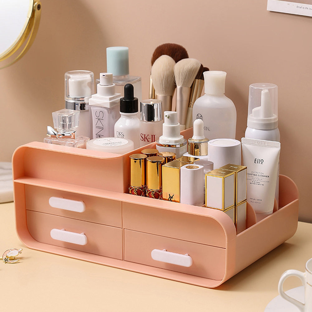 Multifunctional Plastic Desk Makeup Organizer with Drawers