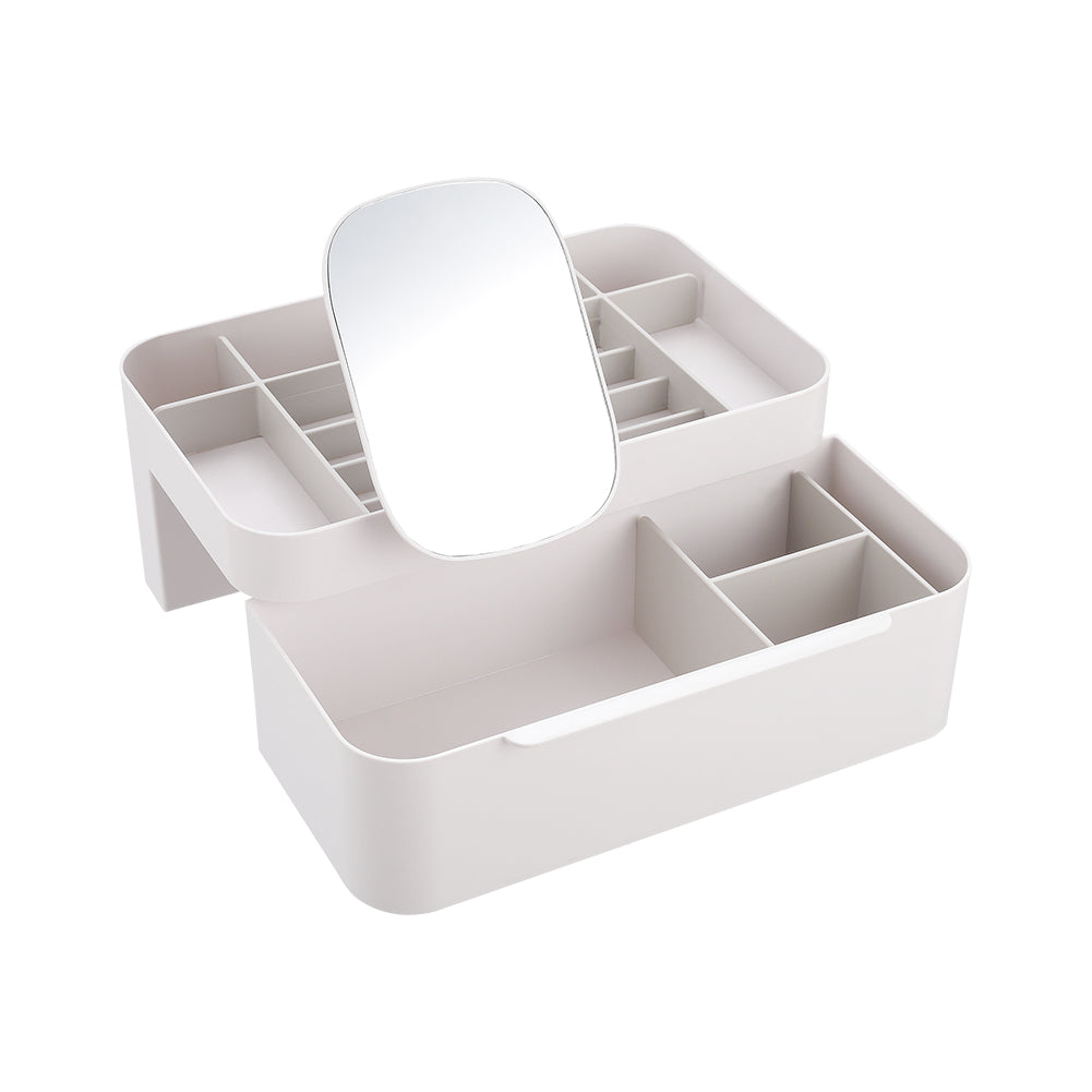 Off-white 2 Compartments Makeup Cosmetic Organizer with Mirror