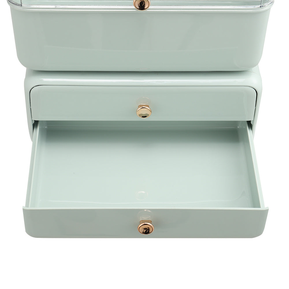 Light Green Dustproof Desktop Makeup Organizer with Drawers